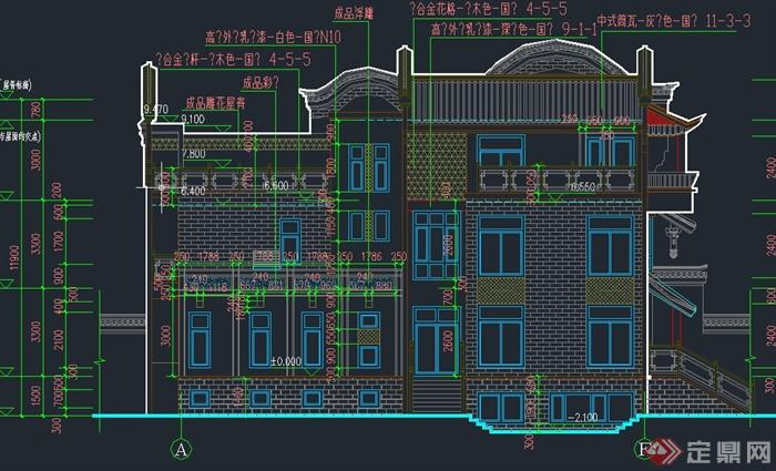 古典中式三层别墅建筑设计CAD施工图(2)