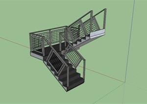 现代铁网栏杆围栏楼梯设计SU(草图大师)模型