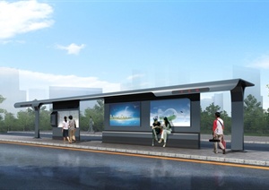 现代公交站3种廊架设计3DMAX模型