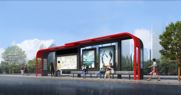 现代公交站3种廊架设计3DMAX模型2