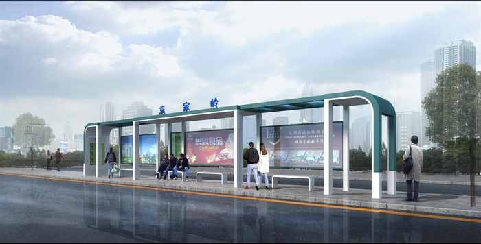 现代公交站3种廊架设计3DMAX模型3