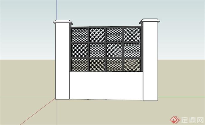 现代中式格子镂空景墙设计SU模型