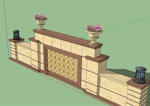 欧式对称花钵景墙设计SU(草图大师)模型