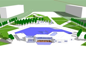 艺术展览馆建筑及外环境模型设计SU(草图大师)模型