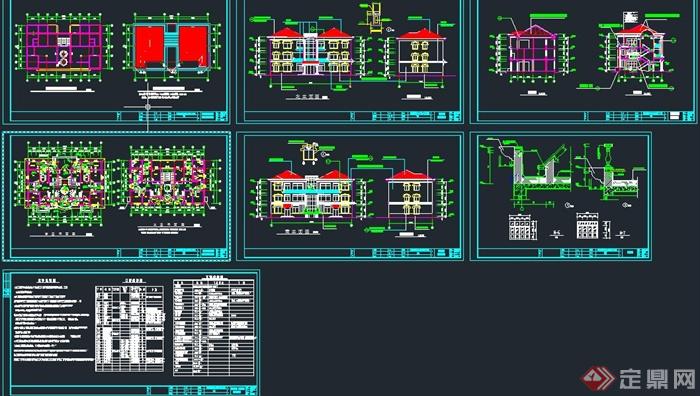 欧式三层私家别墅建筑设计CAD施工图(2)