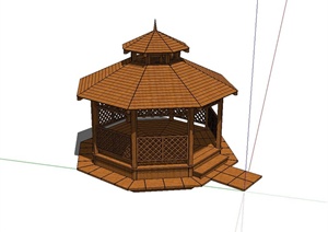 某现代风格重檐全木质凉亭设计SU(草图大师)模型