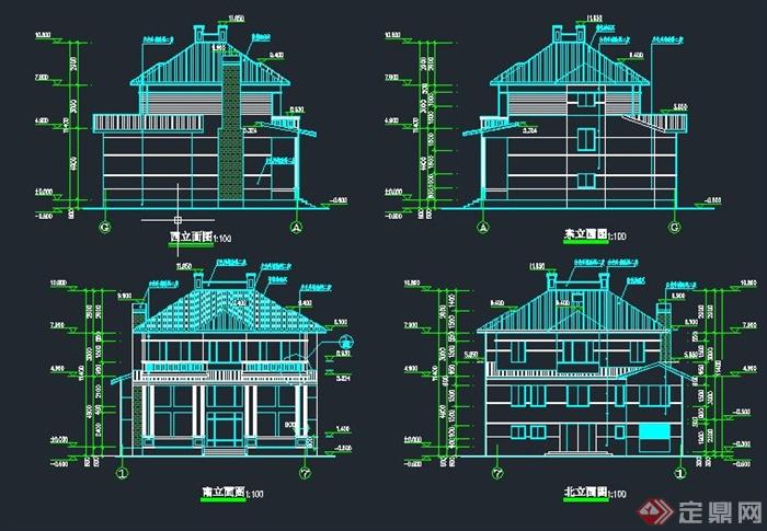 坡屋顶三层别墅建筑设计CAD施工图(1)
