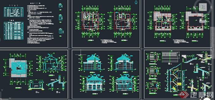 坡屋顶三层别墅建筑设计CAD施工图(2)