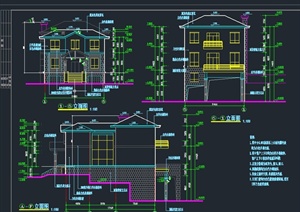 三层坡屋顶别墅建筑设计CAD施工图