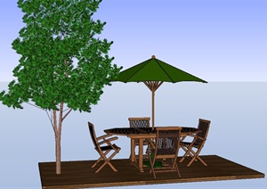 木质室外遮阳伞、桌椅设计SU(草图大师)模型