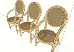 三个室内藤编椅子设计SU(草图大师)模型