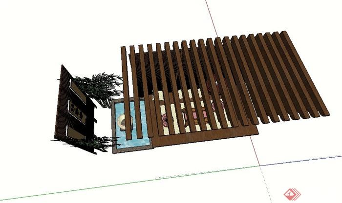 园林景观木质廊架景墙设计SU模型(4)