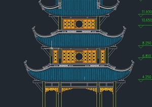 某古典中式三层亭子设计CAD方案图