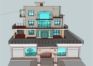 现代四层方形别墅建筑设计SU(草图大师)模型
