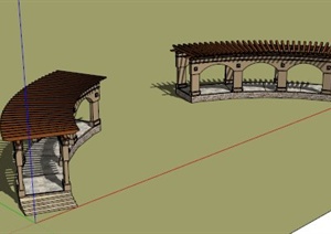 两个欧式廊架组合设计SU(草图大师)模型