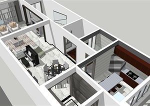 现代二层别墅室内设计SU(草图大师)模型