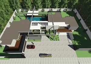 现代别墅建筑设计SU(草图大师)模型（含室内设计）