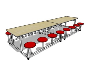 现代公共食堂八人餐桌设计SU(草图大师)模型