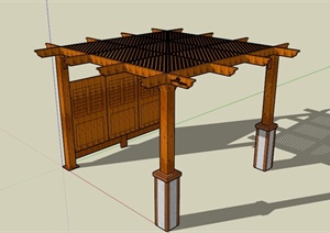 现代中式木隔断廊架设计SU(草图大师)模型