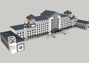 新中式酒店主楼建筑设计SU(草图大师)模型