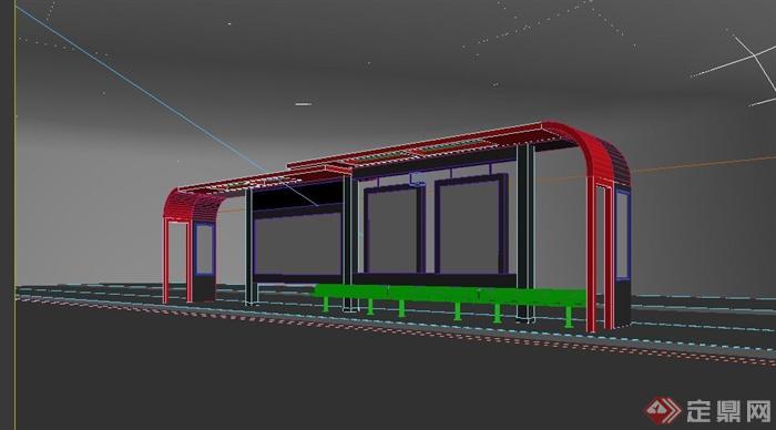 现代某红色公交车站廊架设计3DMAX模型(2)