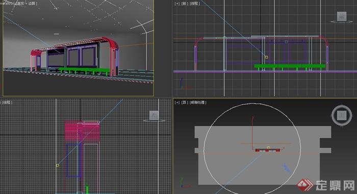 现代某红色公交车站廊架设计3DMAX模型(3)