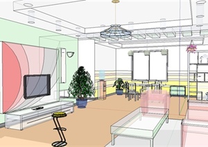 某现代室内餐厅客厅组合设计SU(草图大师)模型