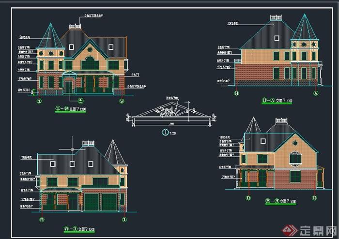 两层欧式风格小别墅建筑设计CAD施工图(1)