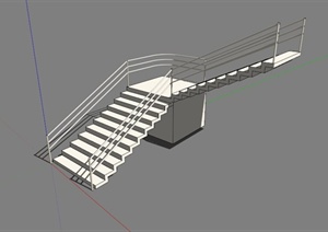 现代铁栏杆转角楼梯设计SU(草图大师)模型