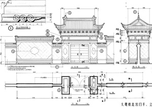 古典中式入口门廊平立面设计PSD方案图