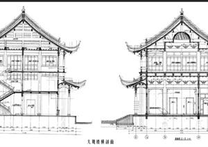古典中式两层文化建筑横剖面设计PSD图