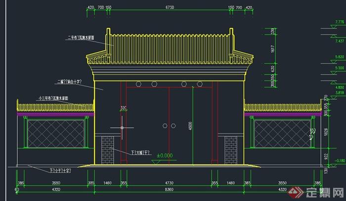 古典中式入口門樓設計cad施工圖
