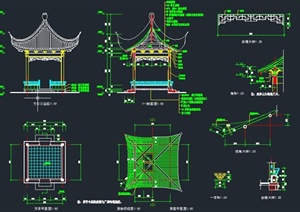 古典中式四角方亭设计CAD详图