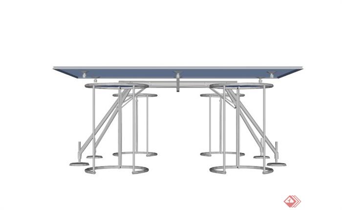 现代四人玻璃桌凳组合设计SU模型(3)