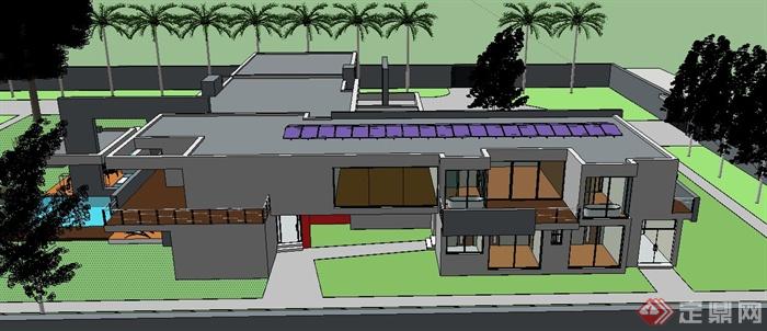 现代两层精装别墅建筑设计SU模型(2)
