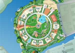 某圆形小区绿化配置规划设计cad方案图含说了效果图