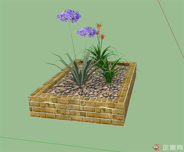 某现代砖砌花池设计su模型(3)
