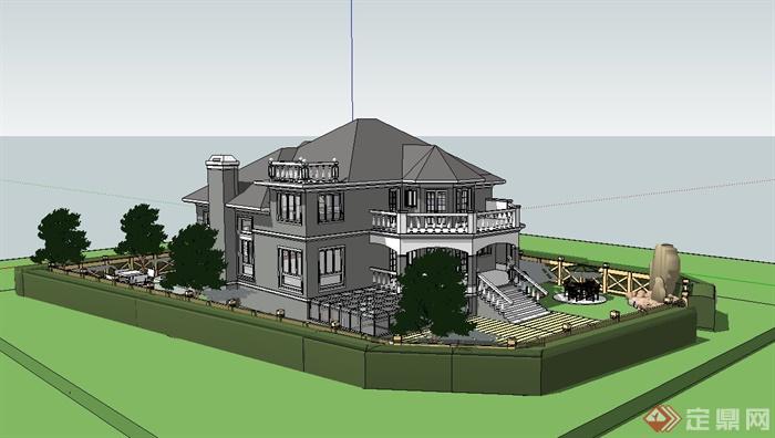 无锡欧式别墅建筑设计su模型(2)