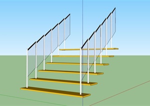 现代玻璃栏杆围栏黄色楼梯设计SU(草图大师)模型