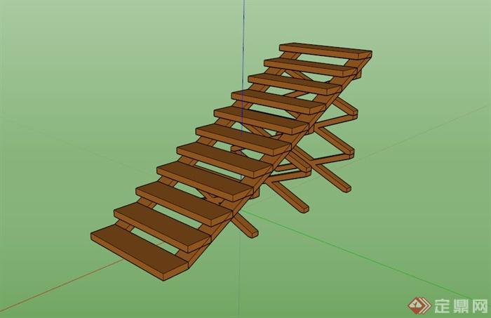 现代木制架空楼梯设计SU模型(1)