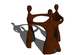 现代三人环抱抽象雕塑设计SU(草图大师)模型