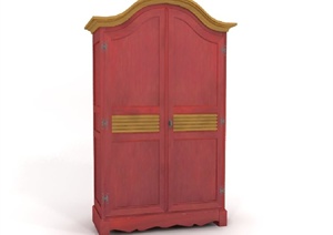 欧式风格红色木质衣柜设计SU(草图大师)模型