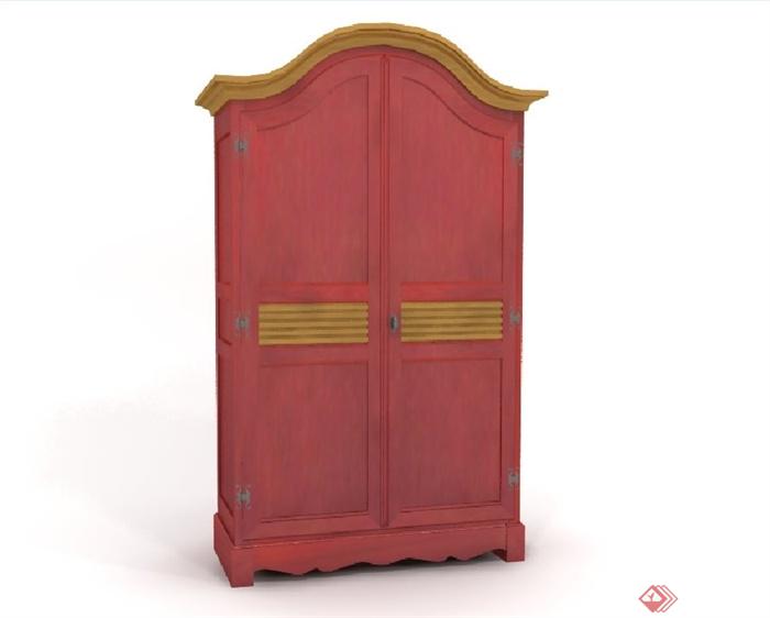 欧式风格红色木质衣柜设计su模型(1)
