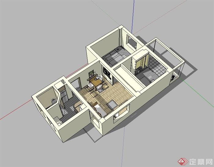 某现代风格家装室内空间设计su模型(3)