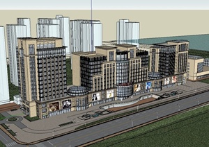 新古典办公楼建筑、商业街设计SU(草图大师)模型