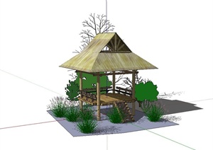 东南亚木质凉亭设计SU(草图大师)模型