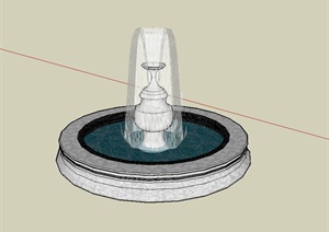 欧式圆形喷泉水池设计SU(草图大师)模型