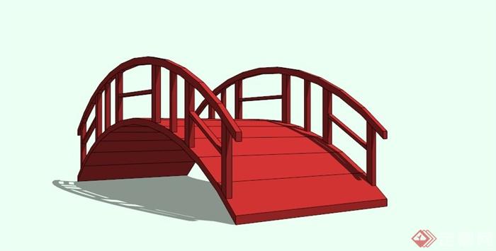 红色拱形园桥设计模型素材(3)