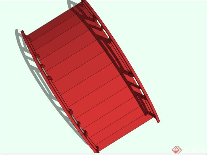 红色拱形园桥设计模型素材(2)