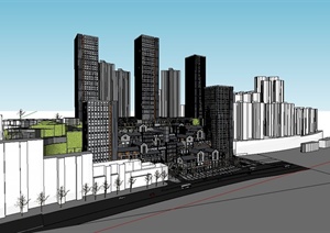 某现代风格综合商业区建筑SU(草图大师)模型